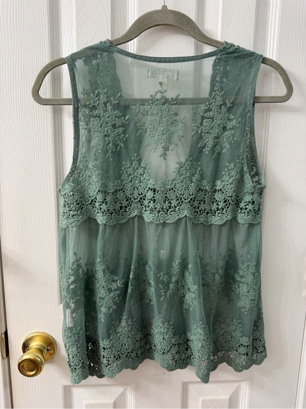 Rebellion Lace-Embroidered Sheer Tank in Sage Green